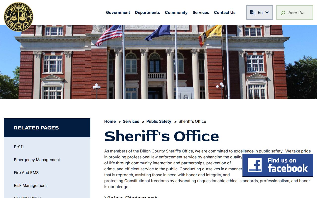 Dillon County active warrant information fallback on the Sheriff page