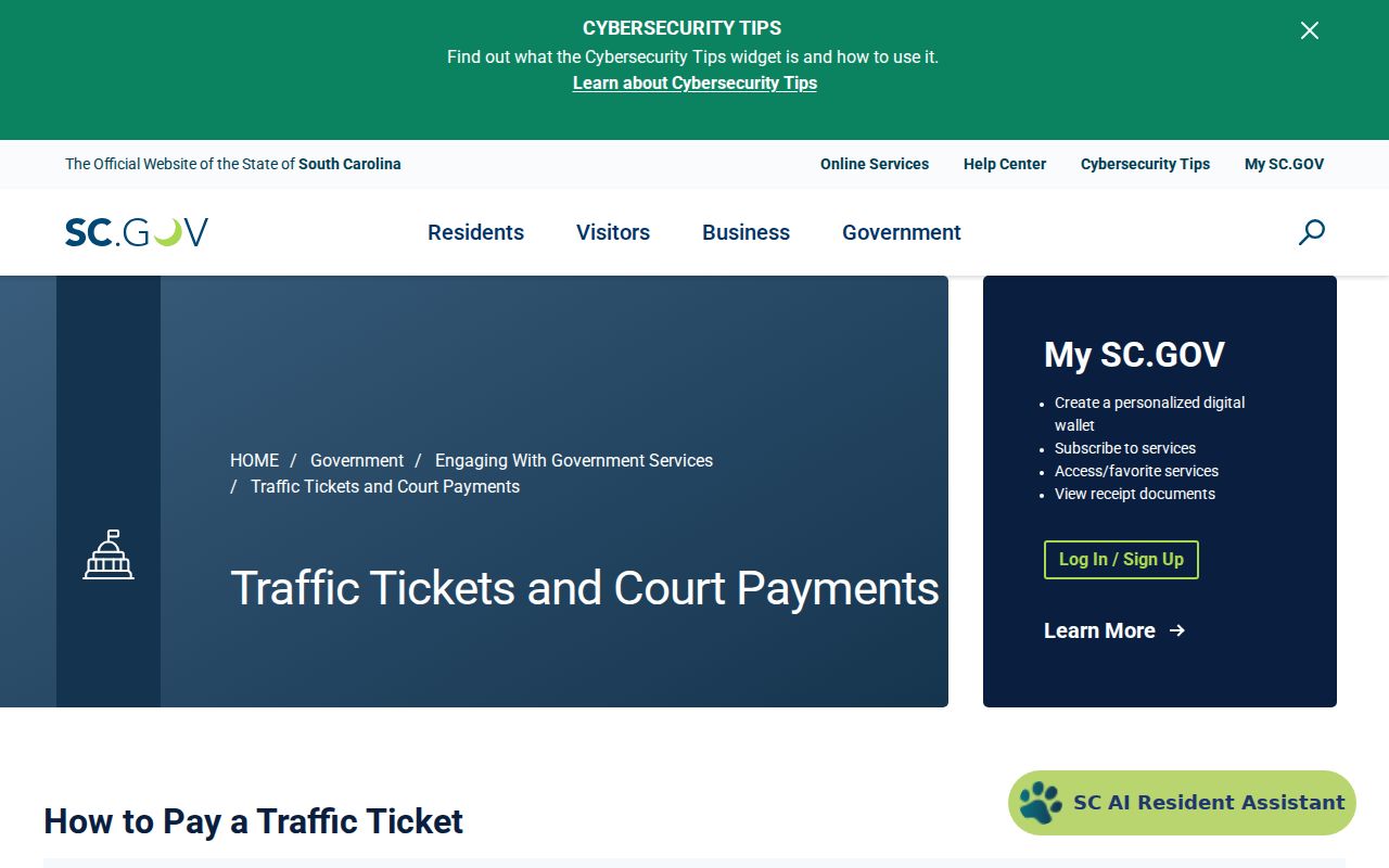 Dillon County traffic warrant payment guidance through the South Carolina state portal