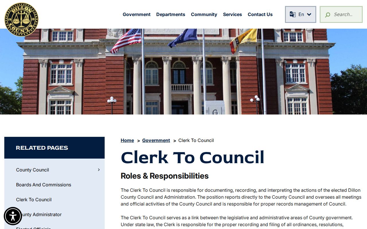 Dillon County warrant records Clerk to Council request instructions