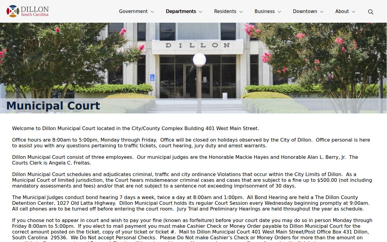 Dillon municipal court warrant questions and bond calendar information