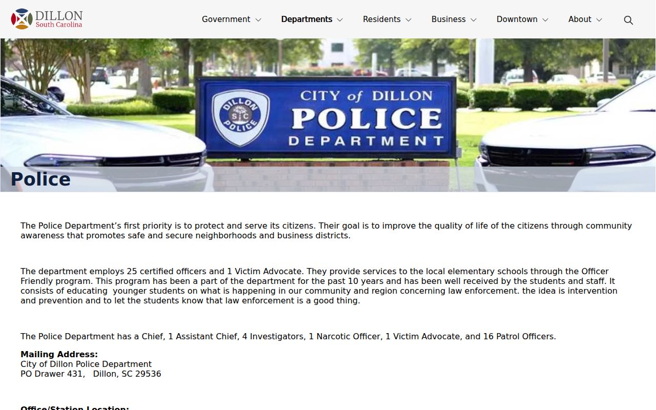 Dillon warrant records research at the Dillon Police Department official page
