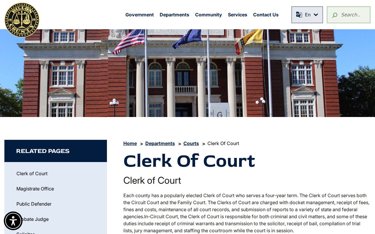 Dillon County arrest warrant record routing through the Clerk of Court