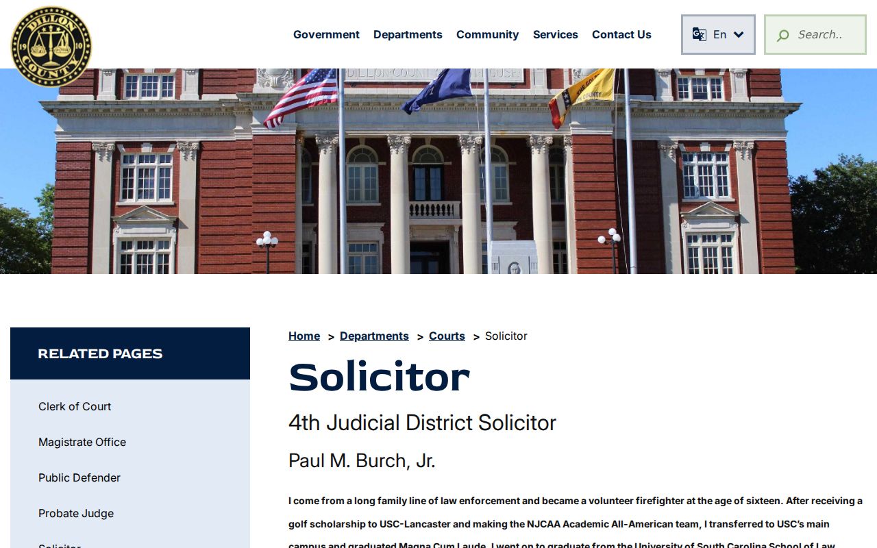 Dillon County arrest warrant court process and Solicitor bond information