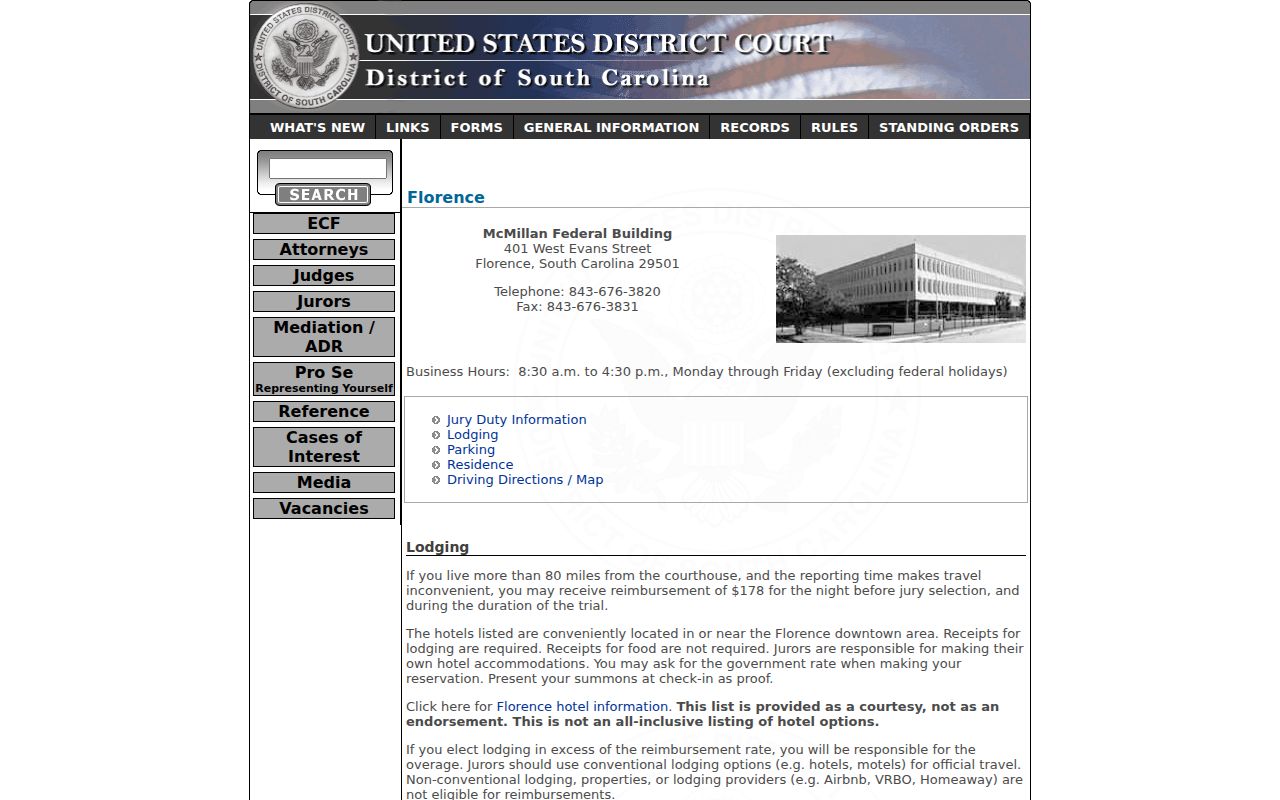Dillon County arrest warrant reference to the Florence federal courthouse