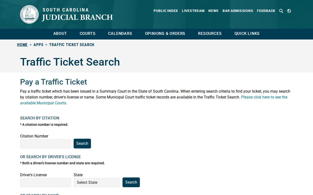 Dillon County traffic warrant research using the South Carolina traffic ticket search